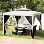 10' x 10' Canopy Tent with Mesh Netting and Double-Tier Roof, Beige