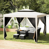10' x 10' Canopy Tent with Mesh Netting and Double-Tier Roof, Beige
