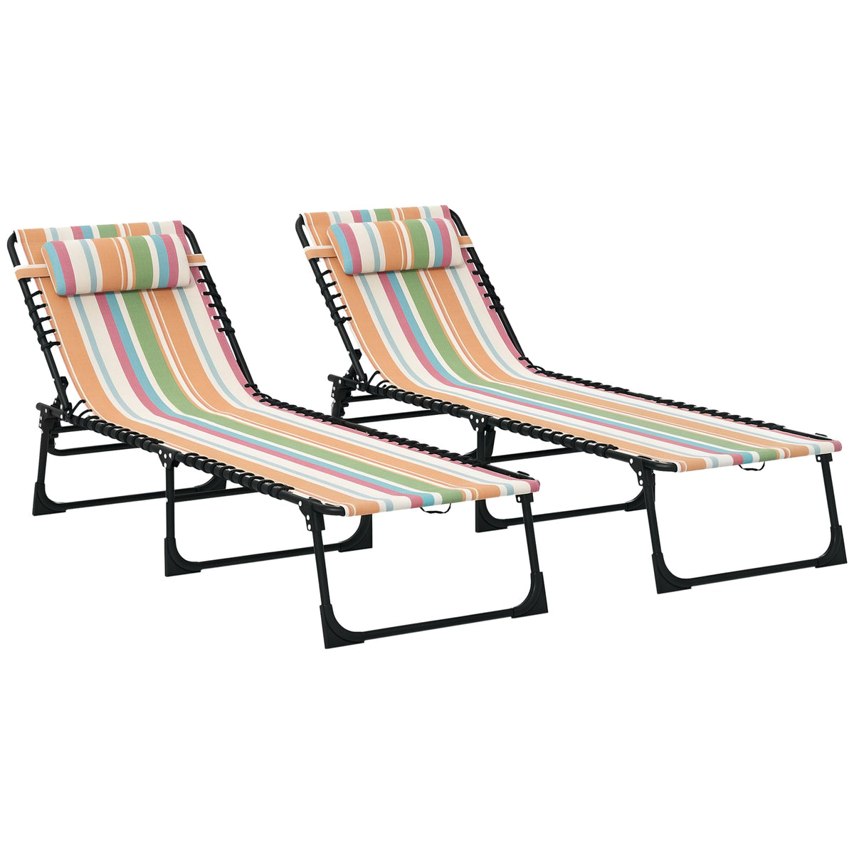 2-Piece Folding Chaise Lounge Set with 4-Position Reclining Back & Breathable Mesh Seat for Poolside and Beach