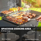Charcoal BBQ Grill with Adjustable Pan, Side Tables and Chimney, Black