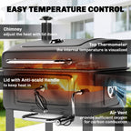 Charcoal BBQ Grill with Adjustable Pan, Side Tables and Chimney, Black
