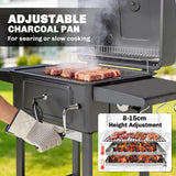 Charcoal BBQ Grill with Adjustable Pan, Side Tables and Chimney, Black