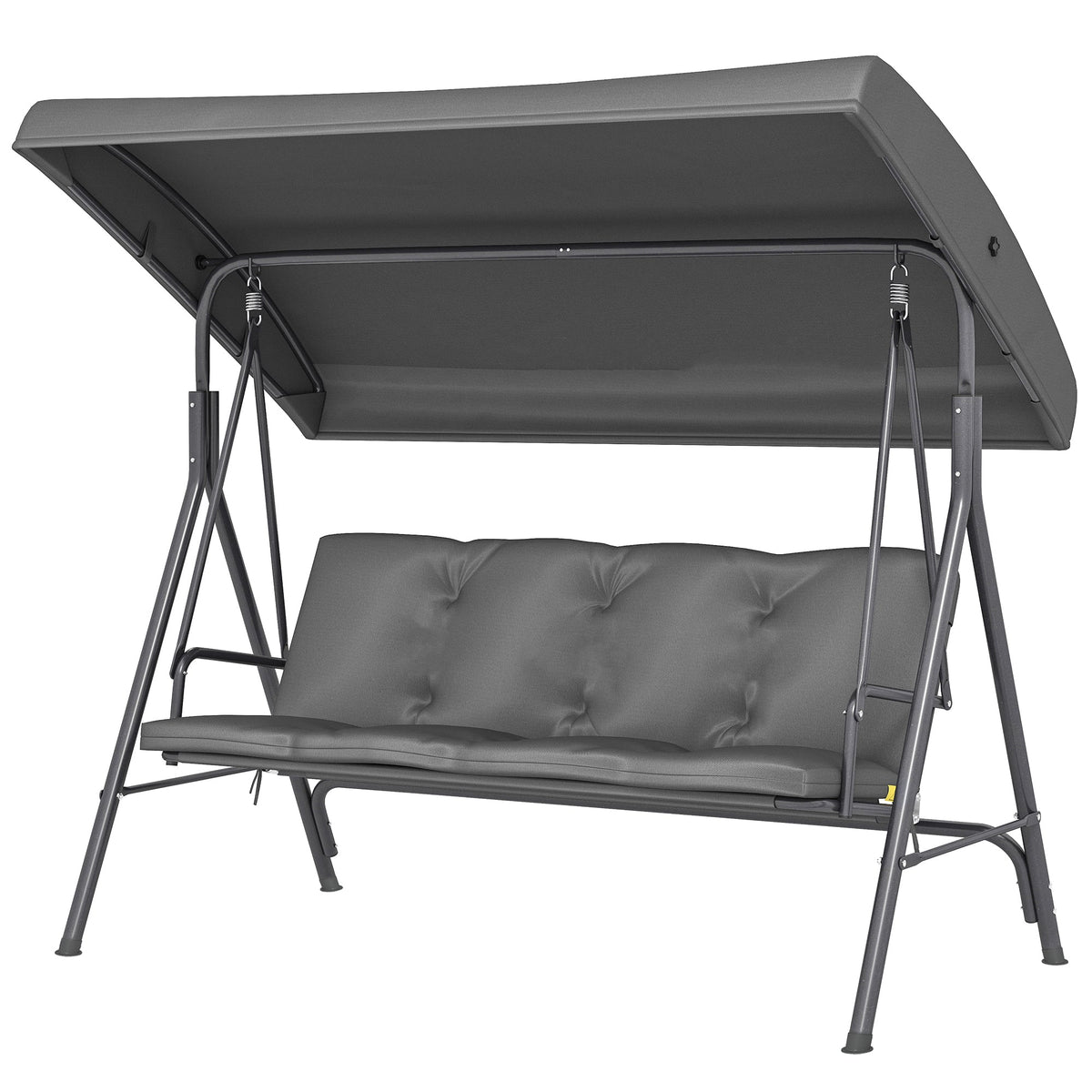 3 Seater Garden Swing Chair with Tilting Canopy and Cushion, Dark Grey
