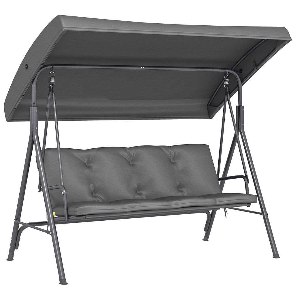 3 Seater Garden Swing Chair with Tilting Canopy and Cushion, Dark Grey
