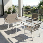 4-Seater Outdoor Sofa Set with Loveseat, 2 Armchairs & Metal-Top Table, Khaki