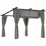 3 x 3 m Metal Pergola with Retractable Roof and Sidewalls, Light Grey