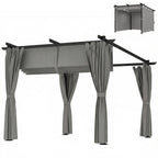 3 x 3 m Metal Pergola with Retractable Roof and Sidewalls, Light Grey
