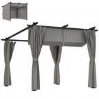 3 x 3 m Metal Pergola with Retractable Roof and Sidewalls, Light Grey