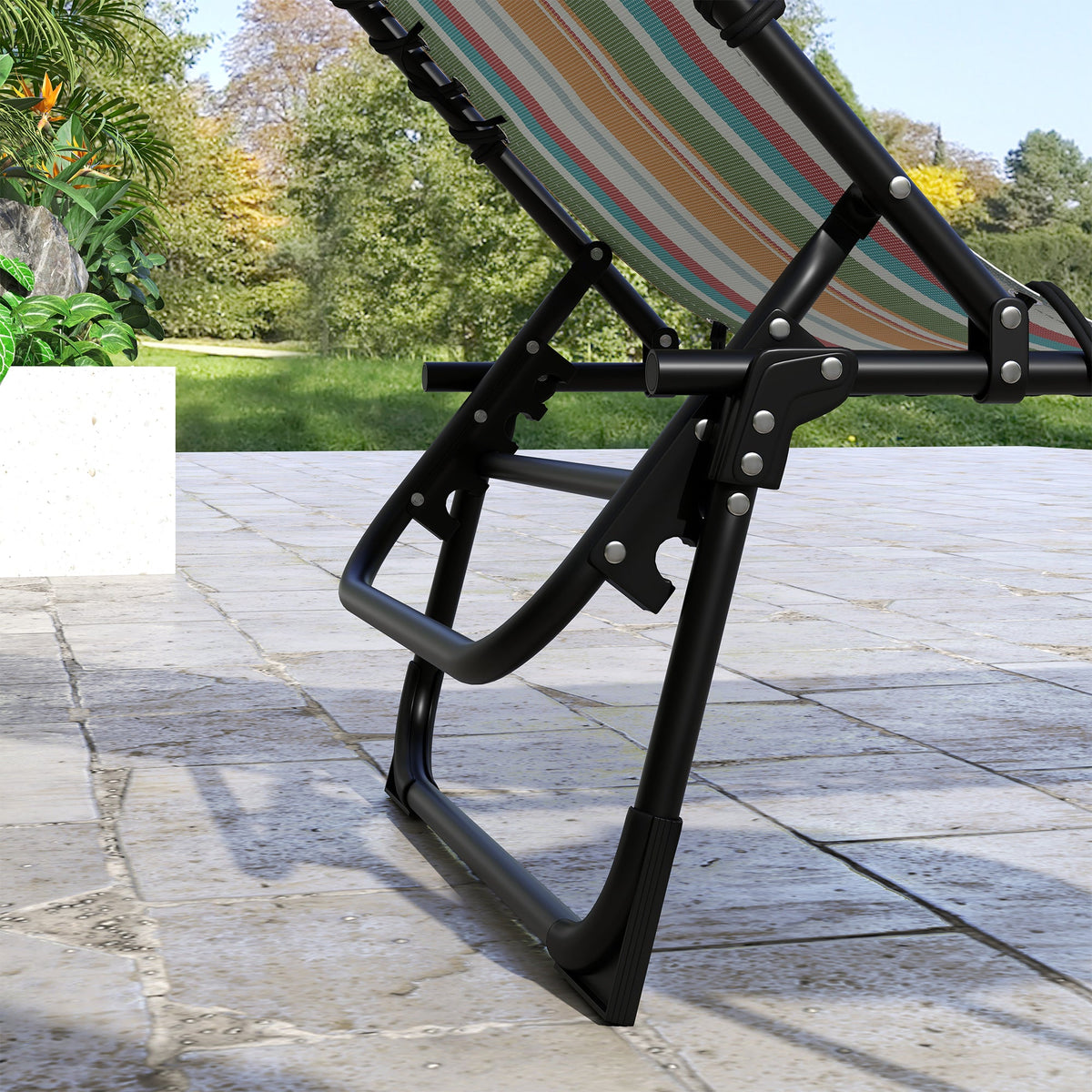2-Piece Folding Chaise Lounge Set with 4-Position Reclining Back & Breathable Mesh Seat for Poolside and Beach
