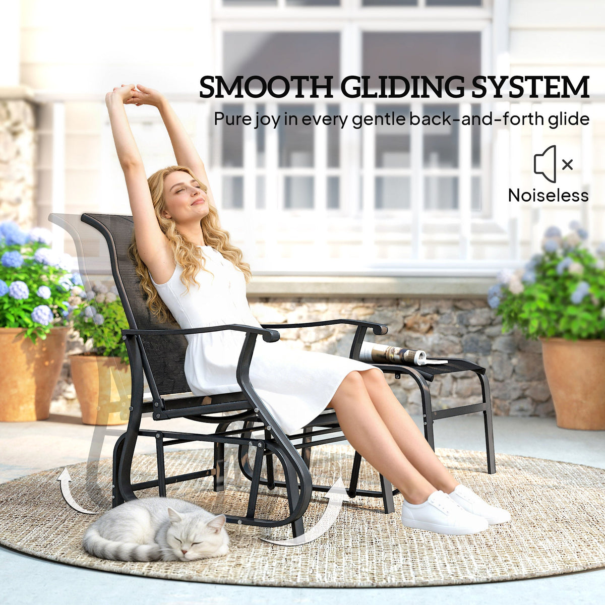 2-Piece Outdoor Glider Chair with Ottoman and All-Weather Breathable Mesh, Black