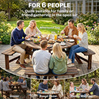 6 Seater Wooden Garden Picnic Table Set with Matching Bench, Carbonized