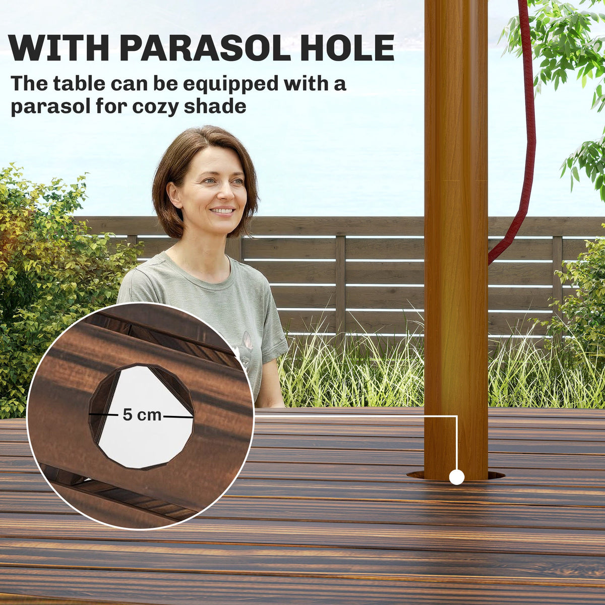 6 Seater Wooden Garden Picnic Table Set with Matching Bench, Carbonized