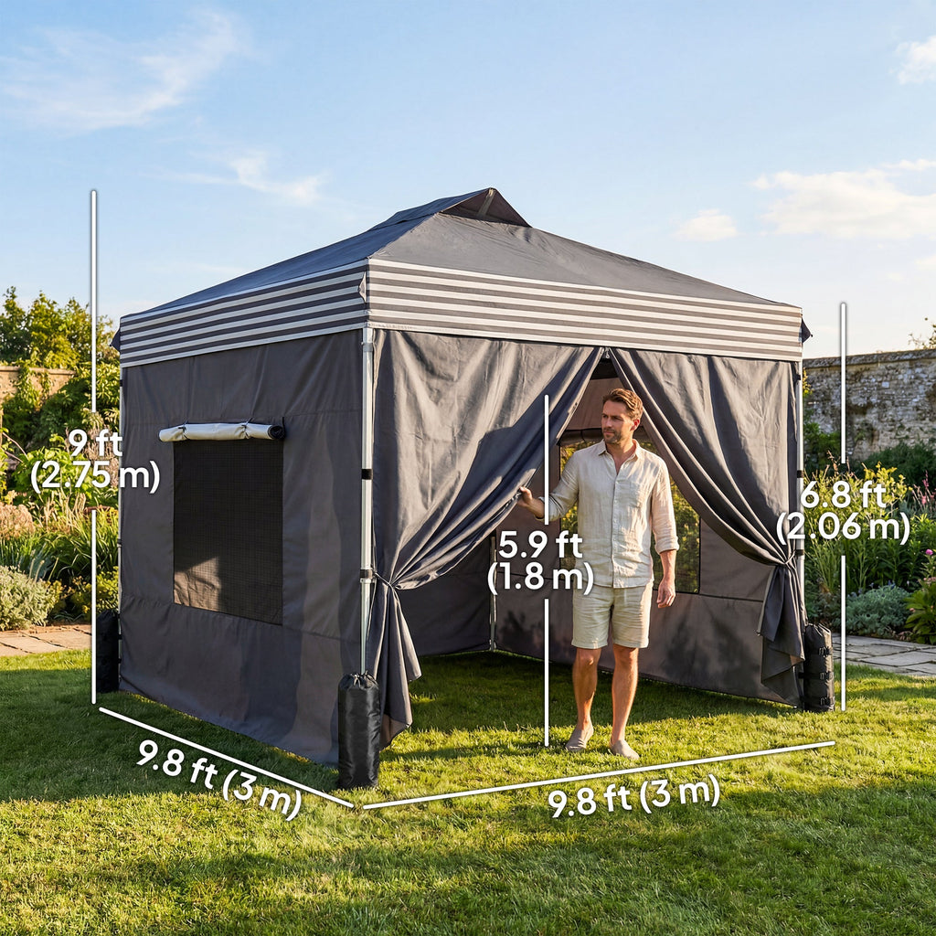 10 x 10 ft Pop-Up Canopy Tent with 4 Sidewalls and Wheeled Bag, Dark Grey