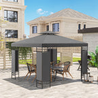 10 x 10 ft Canopy Gazebo with Double Roof and Mesh Screen Panels, Dark Grey