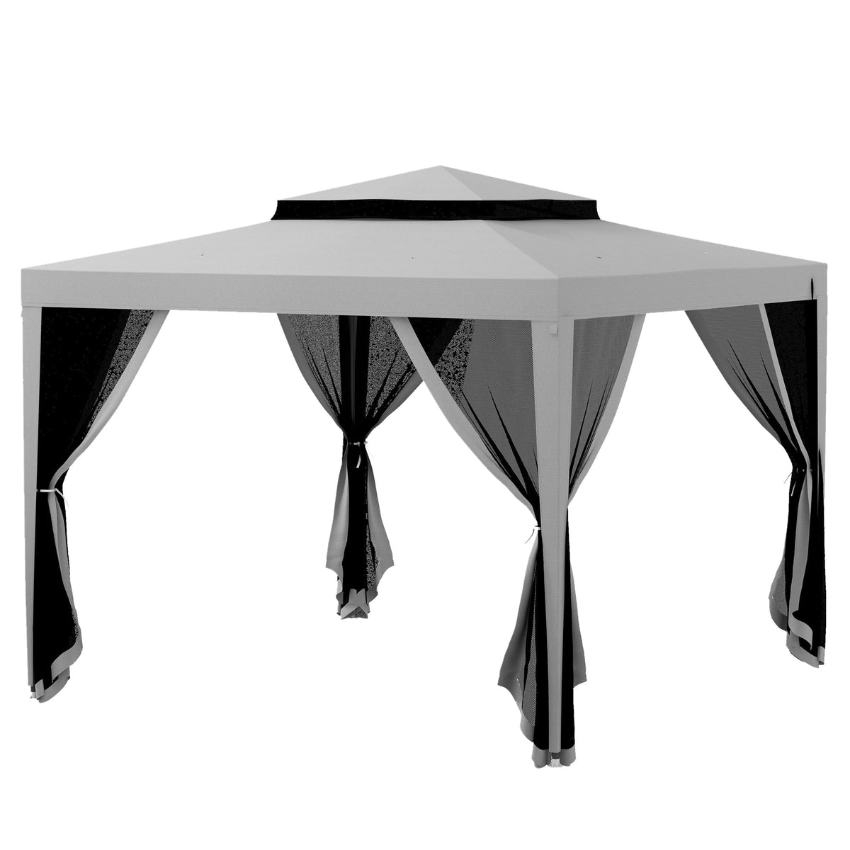 10' x 10' Canopy Tent with Mesh Netting and Double-Tier Roof, Grey