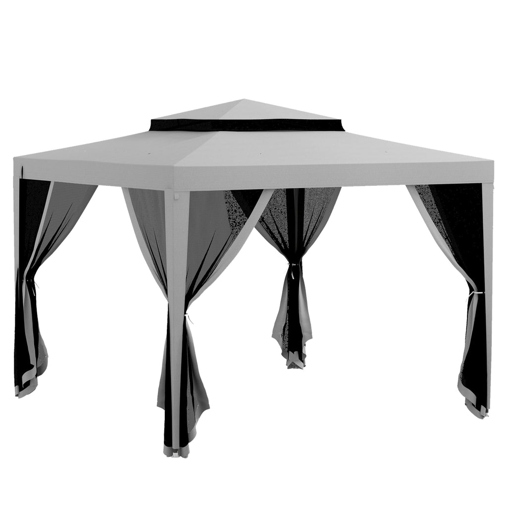 10' x 10' Canopy Tent with Mesh Netting and Double-Tier Roof, Grey
