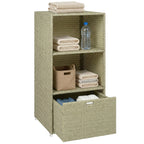 Pool Towel Rack with 2 Shelves and Basket Drawer, PE Rattan, Gradient Gray