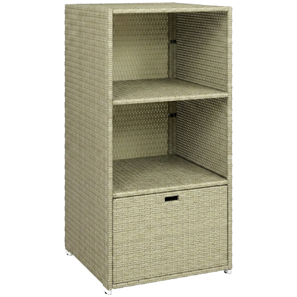 Pool Towel Rack with 2 Shelves and Basket Drawer, PE Rattan, Gradient Gray