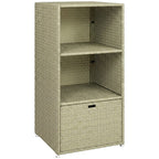 Pool Towel Rack with 2 Shelves and Basket Drawer, PE Rattan, Gradient Gray