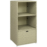 Pool Towel Rack with 2 Shelves and Basket Drawer, PE Rattan, Gradient Gray