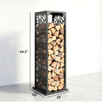 15 Inch Firewood Rack with Heavy-Duty Galvanized Steel Log Holder Featuring 4 Hooks & Adjustable Pads, Black