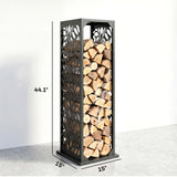 15 Inch Firewood Rack with Heavy-Duty Galvanized Steel Log Holder Featuring 4 Hooks & Adjustable Pads, Black
