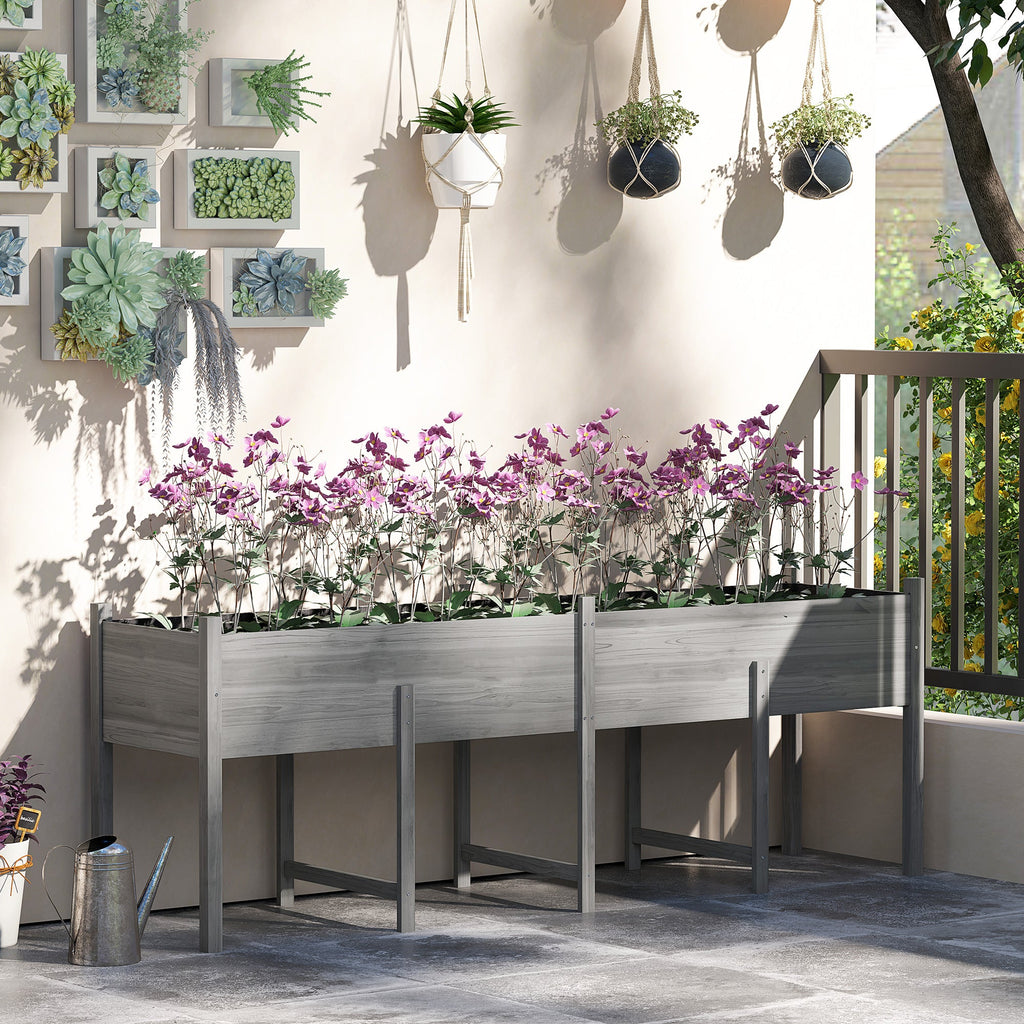 Wooden Raised Garden Bed with Liner, Legs and Drain Holes, Grey