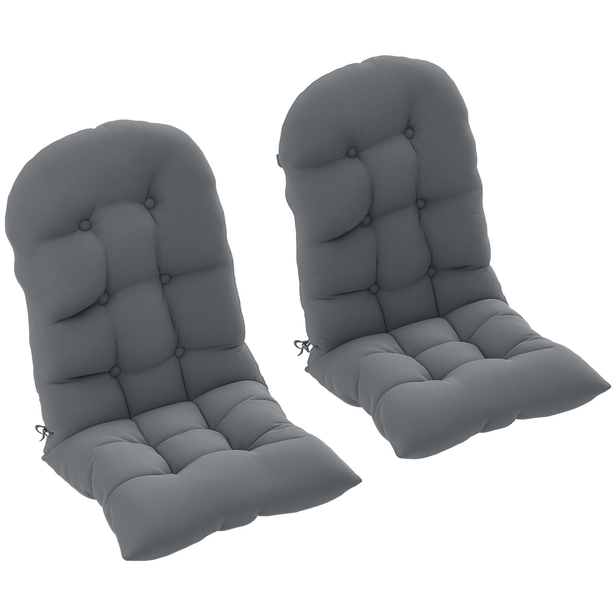 Set of 2 Tufted High Back Adirondack Chair Cushions with Ties, Non-Slip Grey