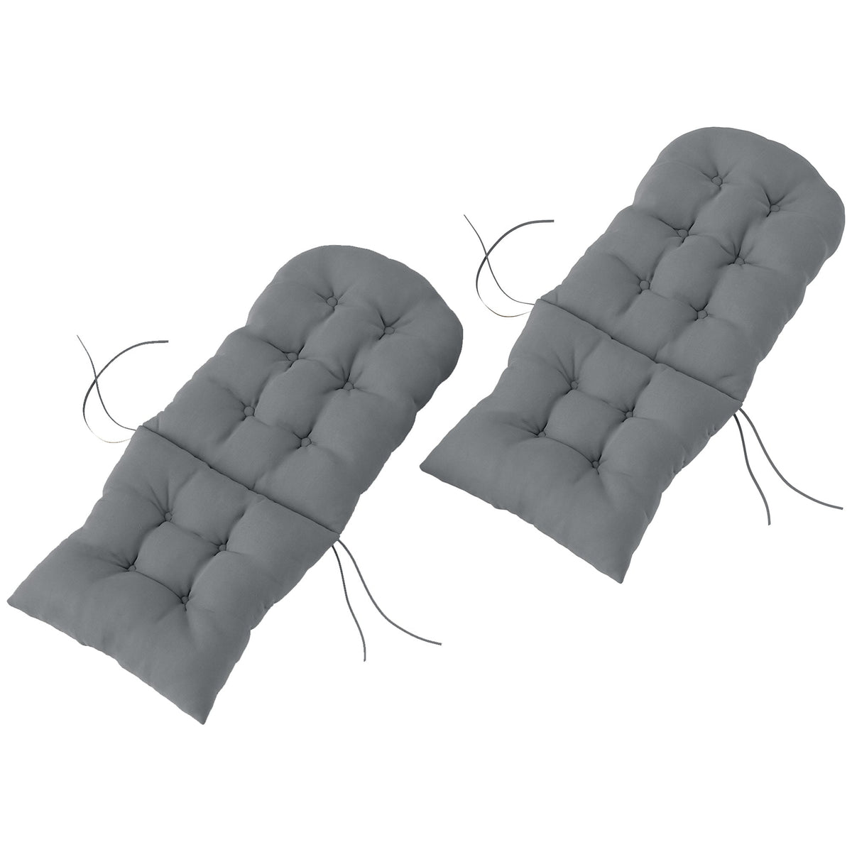 Set of 2 Tufted High Back Adirondack Chair Cushions with Ties, Non-Slip Grey