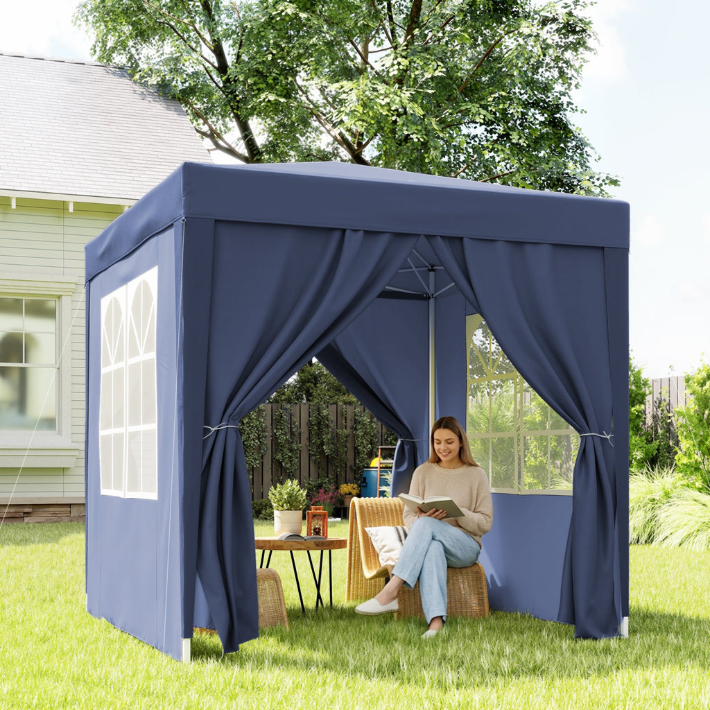 6.6' x 6.6' Pop-Up Canopy Tent with Removable Sidewalls and Carry Bag, Blue