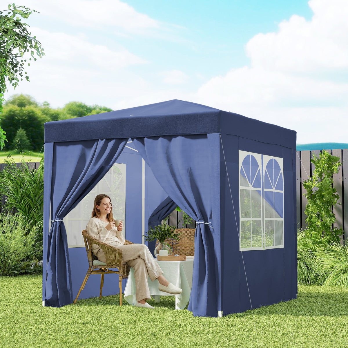 6.6' x 6.6' Pop-Up Canopy Tent with Removable Sidewalls and Carry Bag, Blue