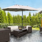 15' Outdoor Patio Umbrella with Twin Canopy, Lift Crank and Sandbag, Light Grey