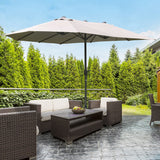 15' Outdoor Patio Umbrella with Twin Canopy, Lift Crank and Sandbag, Light Grey
