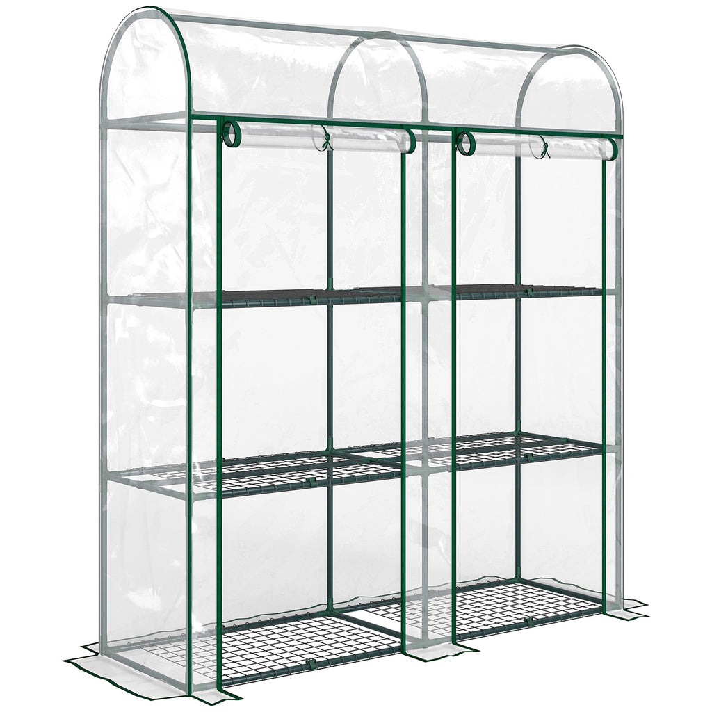 3 Tier Mini Greenhouse with 2 Roll-up Doors, 56.3" x 18.1" x 64.6"