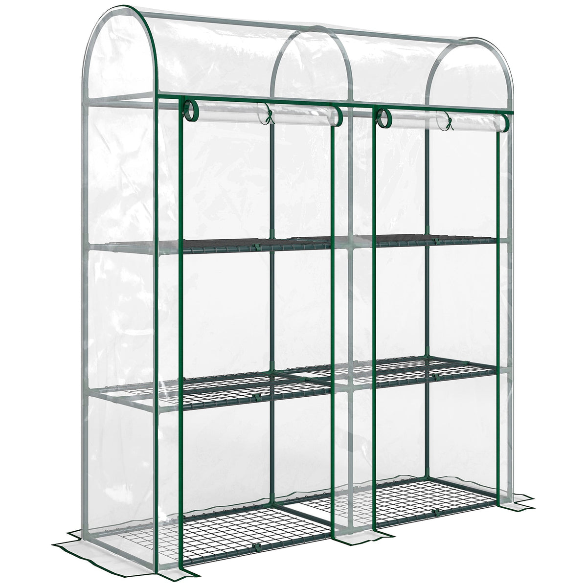3 Tier Mini Greenhouse with 2 Roll-up Doors, 56.3" x 18.1" x 64.6"