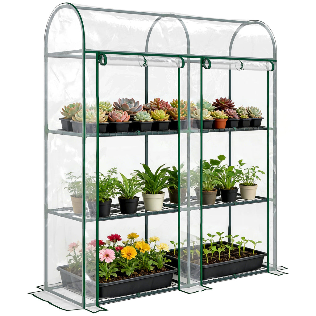3 Tier Mini Greenhouse with 2 Roll-up Doors, 56.3" x 18.1" x 64.6"