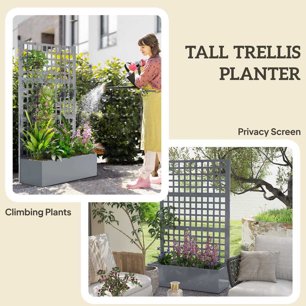 43" x 16" x 70" Raised Garden Bed with Trellis and Privacy Screen, Grey Wood Effect