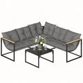 4 Piece Garden Furniture Set with Coffee Table and Thick Cushions, Grey