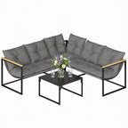4 Piece Garden Furniture Set with Coffee Table and Thick Cushions, Grey