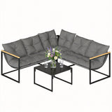 4 Piece Garden Furniture Set with Coffee Table and Thick Cushions, Grey