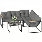 4 Piece Garden Furniture Set with Coffee Table and Thick Cushions, Grey
