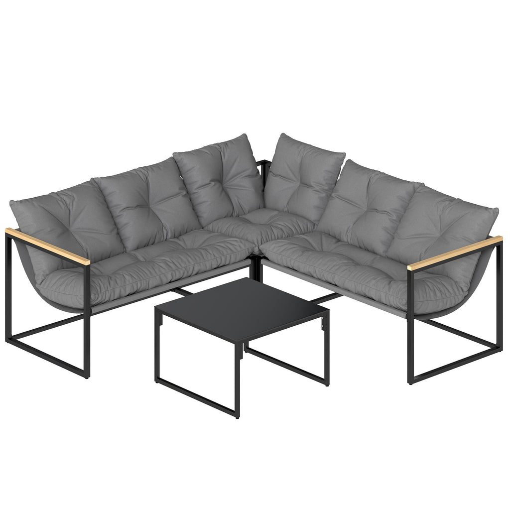 4 Piece Garden Furniture Set with Coffee Table and Thick Cushions, Grey