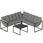 4 Piece Garden Furniture Set with Coffee Table and Thick Cushions, Grey