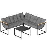 4 Piece Garden Furniture Set with Coffee Table and Thick Cushions, Grey