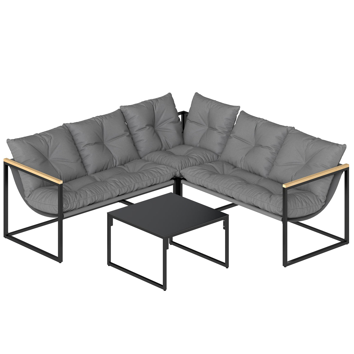 4 Piece Garden Furniture Set with Coffee Table and Thick Cushions, Grey