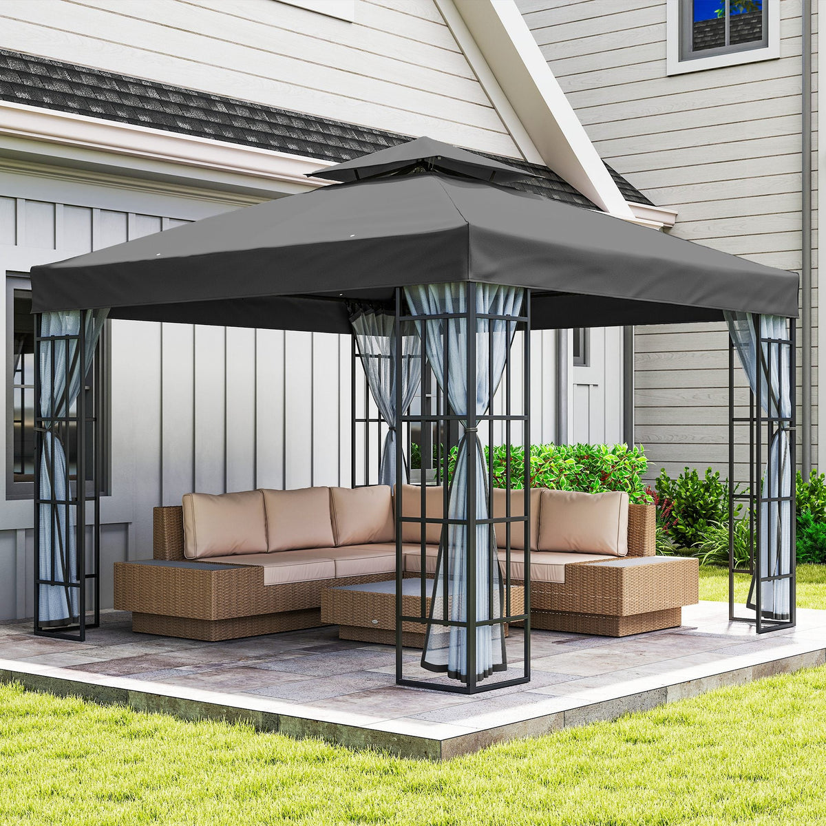 10' x 10' Soft Top Gazebo with Mosquito Netting, Dark Grey