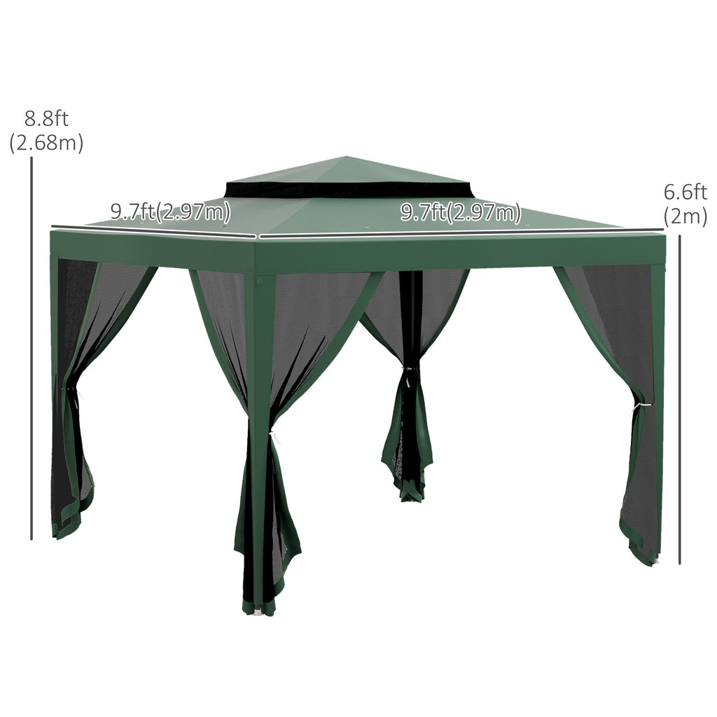 10' x 10' Canopy Tent with Mesh Netting and Double Tier Roof, Green