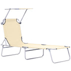 Adjustable Folding Lounge Chair with Sun Shade, Beige