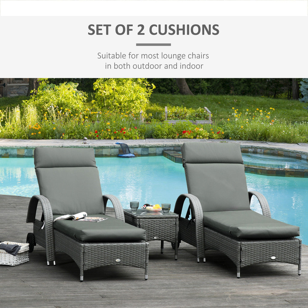 Set of 2 Outdoor Lounge Chair Cushions, 77.2" x 21.7", Dark Grey