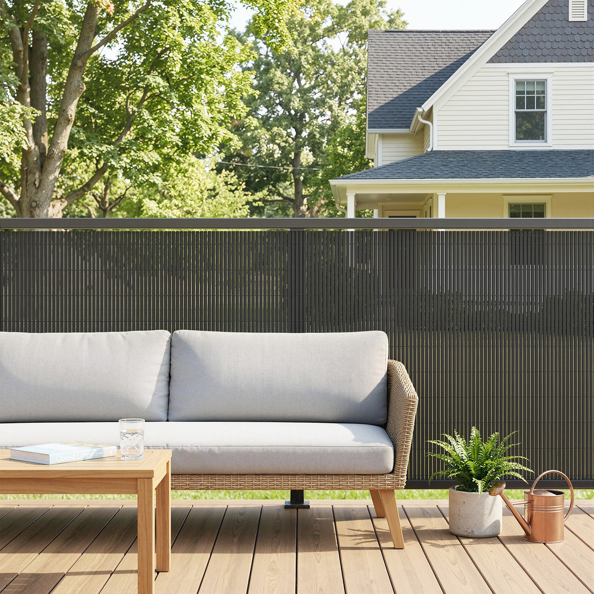 2pcs Plastic Privacy Screening Fence, 1 m x 5 m, Dark Grey